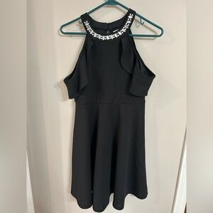 Emerald Sundae girls XL (16) black dress crystal neckline off shoulder